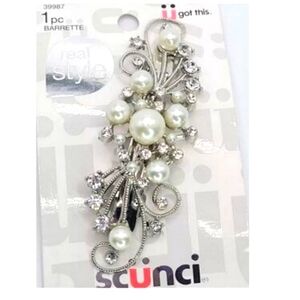 New Scunci Real Style Fashion Hair Barrette, Pearl Studded, 39987-A‎ #2